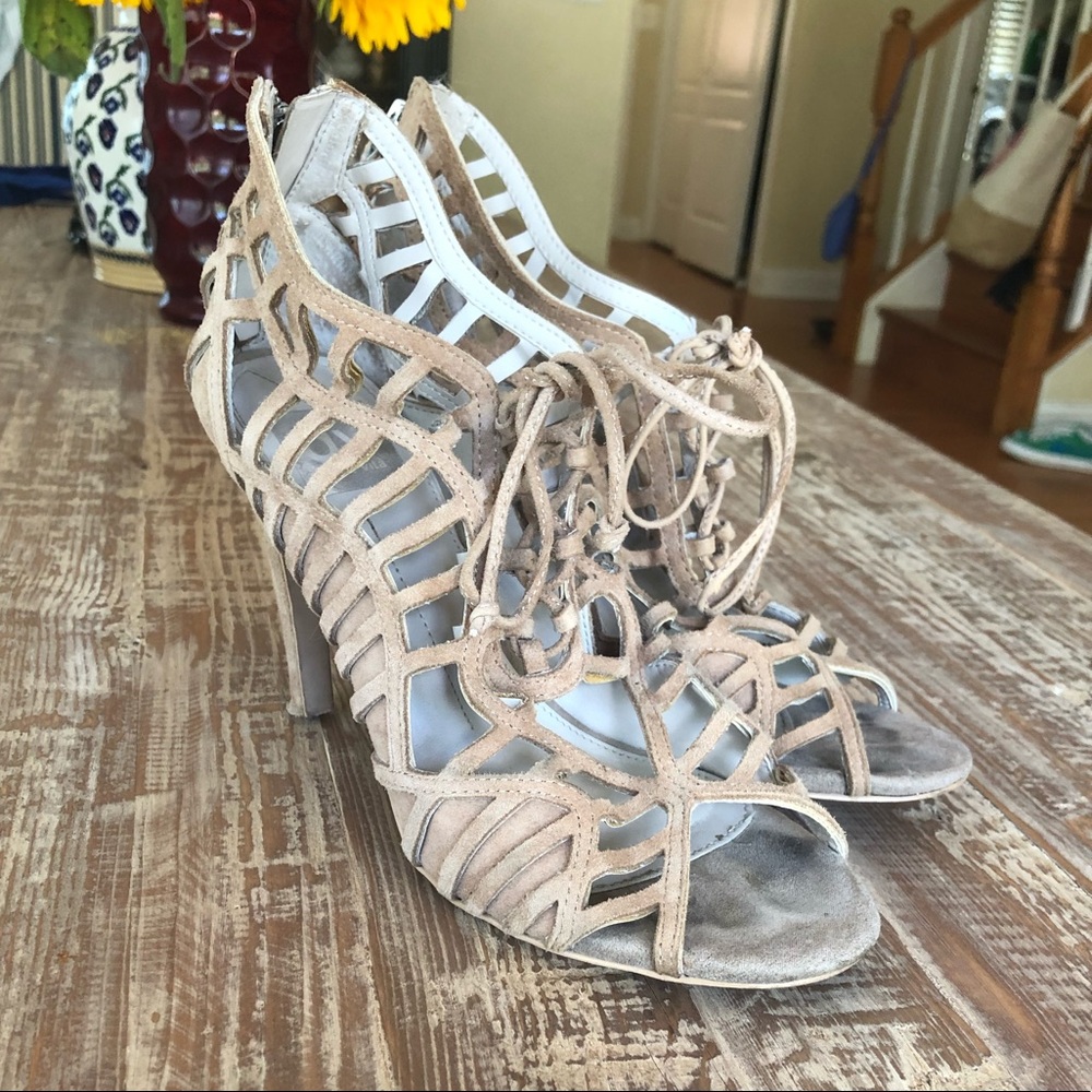 Dolce Vita Nude Suede Lace Up Heels Size 7.5